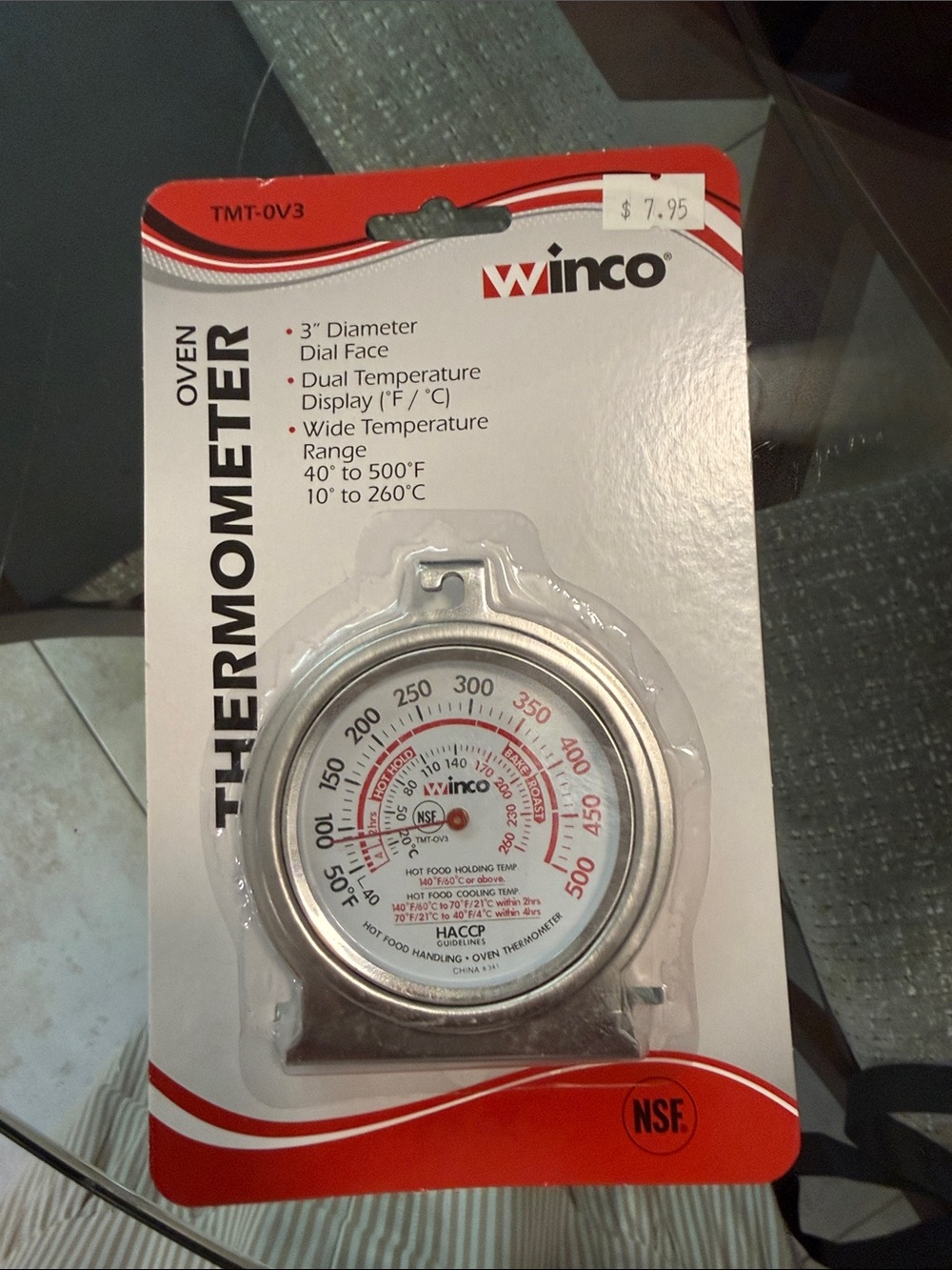 Stainless Steel Oven Thermometer - Silver Dial